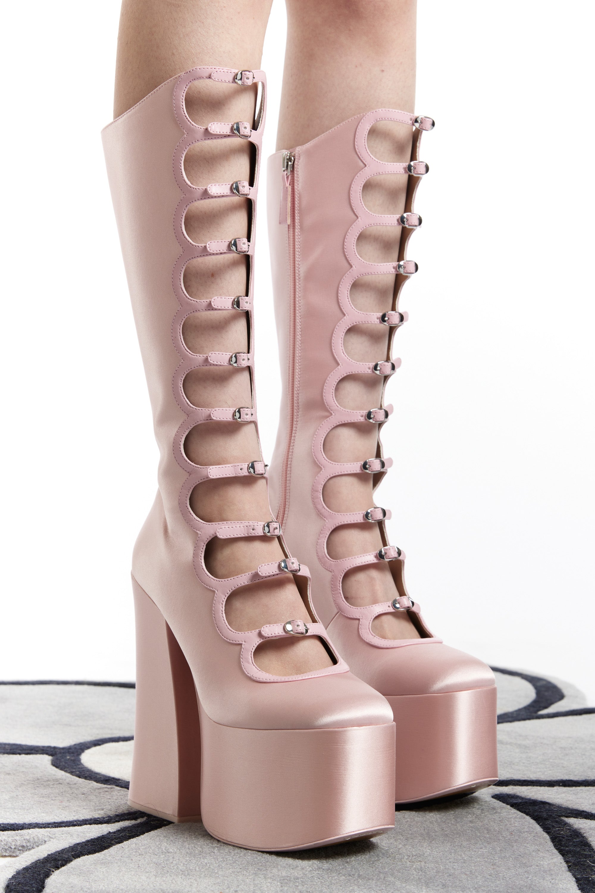 The HEAVEN - SATIN MULTI BUCKLE KIKI BOOT  available online with global shipping, and in PAM Stores Melbourne and Sydney.
