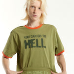The HEAVEN - GO TO HELL RINGER T-SHIRT  available online with global shipping, and in PAM Stores Melbourne and Sydney.